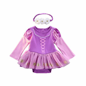 Baby Girls Cartoon Princess Halloween Dresses Up Costume Romper+Headband Outfits