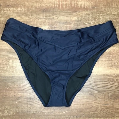 J Crew Cross Front Cheeky Bikini Swim Bottom Size 2X Navy Blue BF171 NWT - Image 1 of 4
