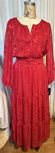 TAYLOR Womens Red Satin/chiffon L Sleeve Tiered Maxi Event Dress Sz 10 NWT - Picture 1 of 11