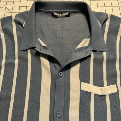 PJ Paul Jones Hombre XL Azul Claro Blanco Rayas Verticales Abotonadas Foto 1 de 4
