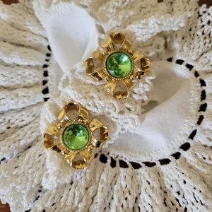 Givenchy Vintage Clip Ohrringe RAR grün goldfarben Band Runway signiert 80er - Bild 1 von 10