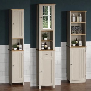 Bathroom Cabinet Tallboy Cupboard Standing Storage Grey Furniture Mirror Unit - Picture 1 of 34