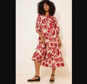 XL Maeve x Anthropologie The Bettina Vestido Camisa en Niveles en Rojo Floral - Imagen 1 de 11
