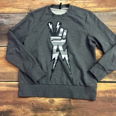 Neil Barrett Peace Sign Sweatshirt Big Logo Men Size M Gray - Image 1 of 4