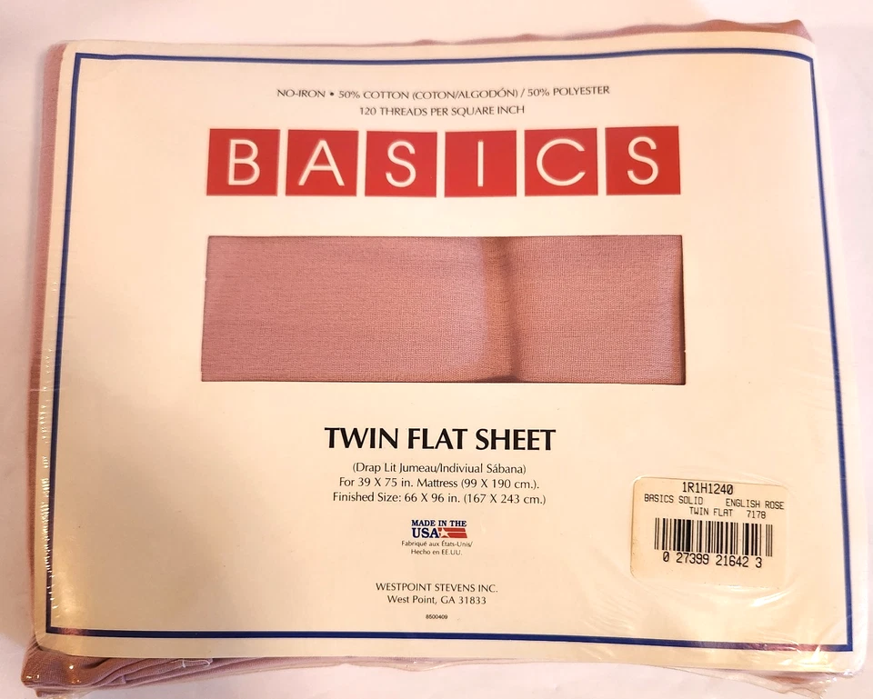 Sábana bajera plana doble Basics rosa rubor 120 hilos mezcla de algodón sin plancha Foto 1 de 1