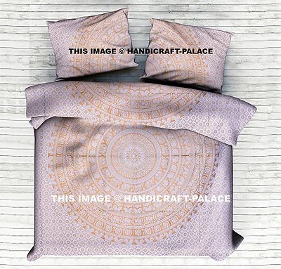 Gold Mandala Printed Indian Duvet Cover Boho Queen Quilt Decor Comforter Set  - Image 1 of 4