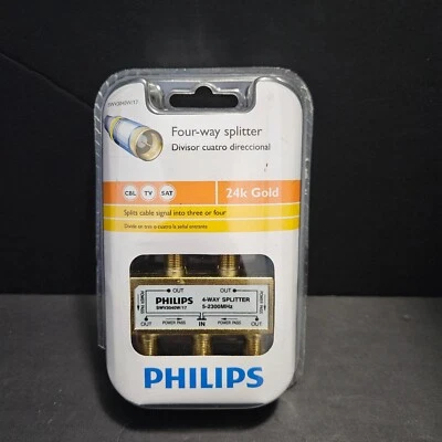 🔌 NEW Philips Four-Way 24K Gold Splitter SW3040W/17 • 5-2300MHz CBL TV SAT 🔌 - Image 1 of 3