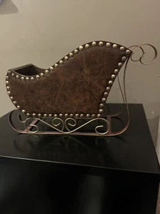 Metal Pressed Wood Leather Decorative Christmas Sleigh 15" - Picture 1 of 5