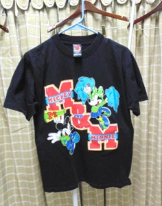 Vtg 90s Disney Mickey & Minnie Mouse Cheer T Shirt Black Cotton Jerry Leigh SZ M - Picture 1 of 5