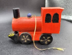 Vintage Wooden Red Train Ornament Christmas Handmade Handpainted - Picture 1 of 10