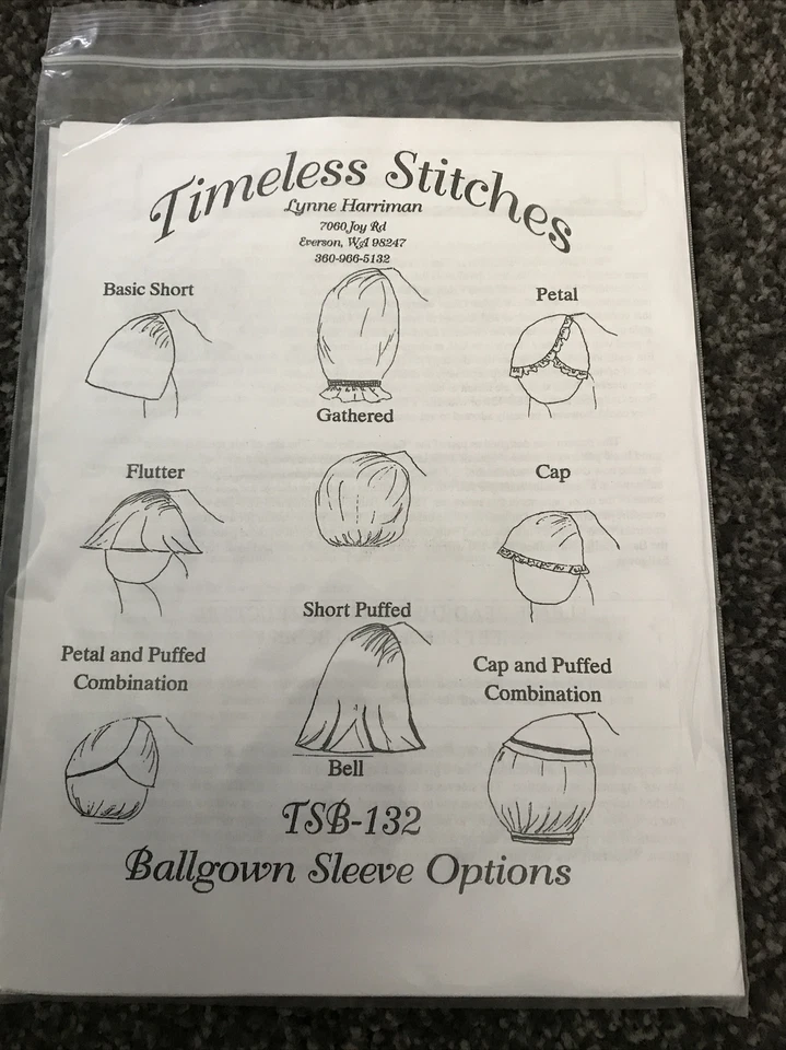 Civil War Style BALLGOWN SLEEVE OPTIONS Timeless Stitches  Pattern TSB-132 - Image 1 of 2