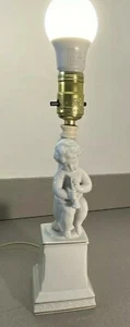 antique Frosted white ceramic cherubs table lamp Gold Leaf design with gold trim - Picture 1 of 9