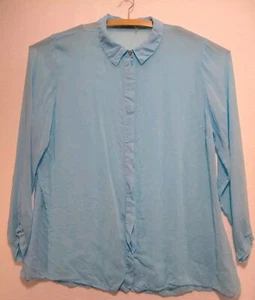 Soft Surroundings Blouse Women Size 2X Blue Rayon Button Sleeve Semi Sheer - Vtg - Picture 1 of 9