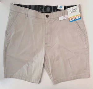 IRON CO Men's Stretch Shorts (SIZE 38) Flex Waist Flat Front STONE TILE New Tag! - Picture 1 of 8