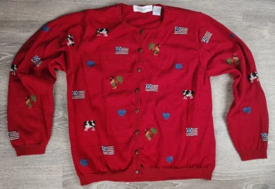 Marisa Christina Womens Cardigan L Embroidered Red Sweater Ramie/Cotton/Wool - Image 1 of 4