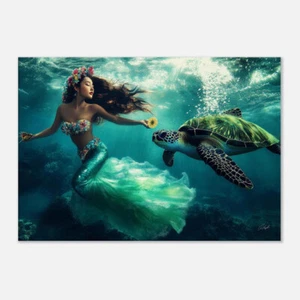 Mermaid Canvas Art - Coastal Nautical Decor - Ocean Inspired Sea Life Fine Art - Picture 1 of 1