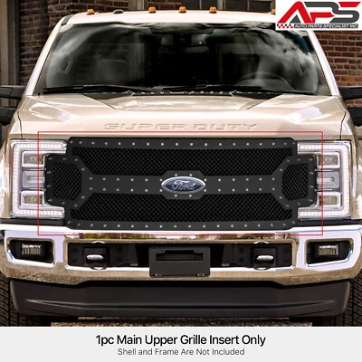 Se adapta a Ford F-250/F350 2017-2019 principal acero inoxidable malla negra remache rejilla inserto Foto 1 de 4