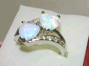 3Ct Heart Cut Simulated Fire Opal Heart Shape Bypass Ring 14k White Gold Plated - Picture 1 of 9