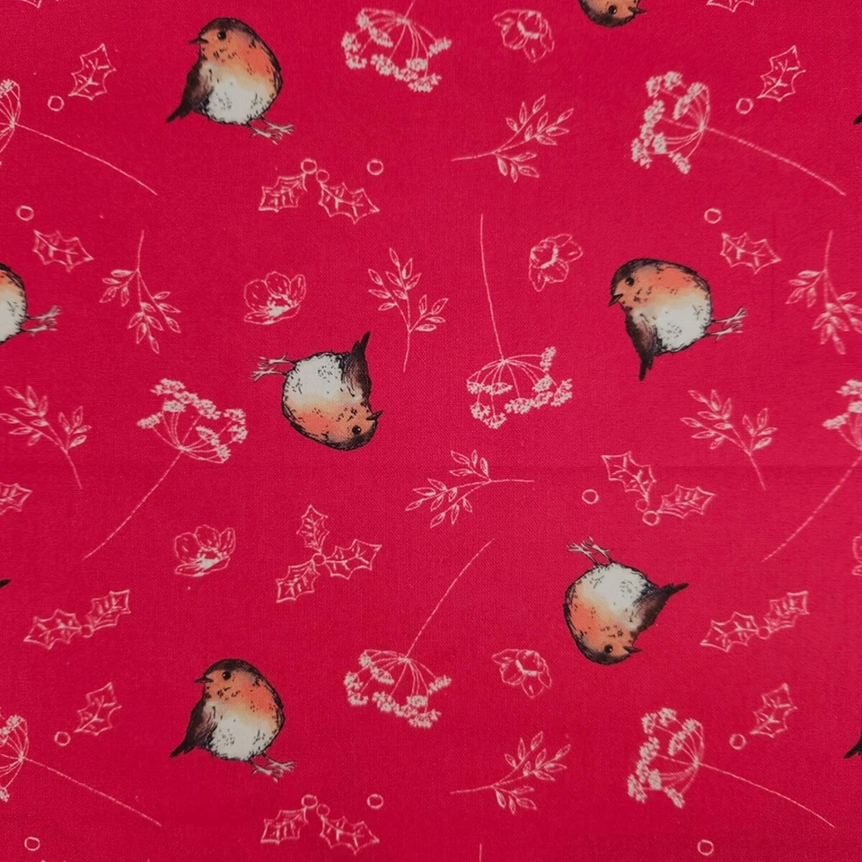 THE CRAFT COTTON COMPANY Robin Fabric: Crimson Christmas-Craft Cotton Company Little Red Robin Collection
