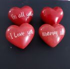 Small Dark Red Ceramic Hearts x 4. Etched Proposal Design. Engagements Weddings