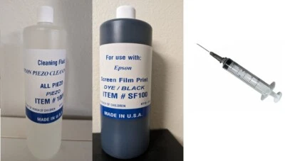 WATERPROOF PREMIUM BLACK DYE INK FOR SCREEN PRINTING INKJET FILM + CLEANER - Image 1 of 4