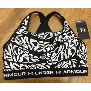 Under Armour Graffiti Black White Cross-Back Medium Impact Sports Bra 2XL NWT - Picture 1 of 5