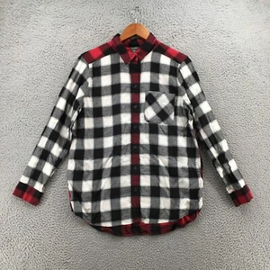 Eddie Bauer Shirt Womens L Long Sleeve Red Gray Two Toned Plaid Button Up Logo - Picture 1 of 23