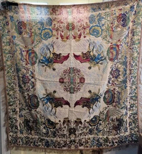 Spanish Tablecloth/ Tapestry/ Throw Bullfighter Woven 52x58 Vintage  - Picture 1 of 5
