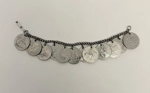 "Brazalete vintage tono plata zodiaco/astroloy 7"" dije (91 gramos) raro E-3". - Imagen 1 de 8