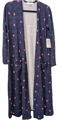 Cárdigan Lularoe Sarah Plumero Azul Con Lunares Rosa Bolsillos Delanteros Mediano Nuevo con Etiquetas Foto 1 de 4