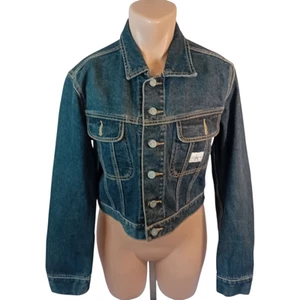 Y2K Women's Calvin Klein Jeans Denim Jean Jacket Cropped Fitted Button Up Fall M - Picture 1 of 16