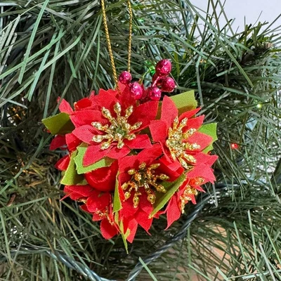 Bola de Beso Vintage Navidad Flor Artificial Adorno 2" Foto 1 de 3