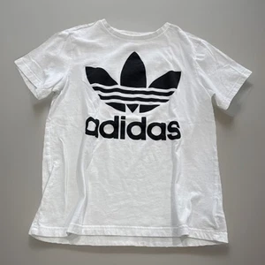 Adidas Shirt Youth Large White, Trefoil Logo Short Sleeve 100% Cotton 13-14 - Picture 1 of 5