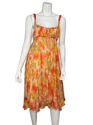DIANE VON FURSTENBERG Talla 2 100% Seda Trapecio Vestido Floral Midi Solero Foto 1 de 4