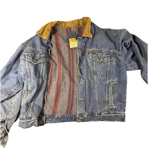 Vintage Wrangler Jacket Mens LARGE Blue Denim Jean Blanket Wool Lined Western - Picture 1 of 9
