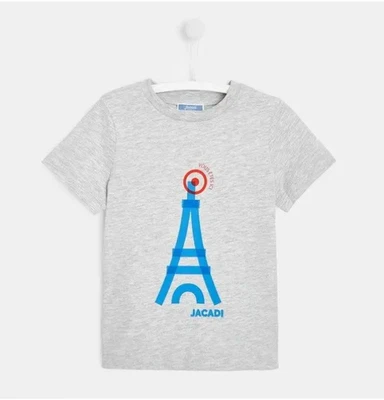 Camiseta unisex Jacadi Paris nueva con etiquetas gris estampado gráfico algodón suave orgánico talla 6A Foto 1 de 4