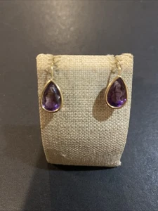 Gorgeous 14K Yellow Gold Teardrop Purple Amethyst Earrings - Picture 1 of 6