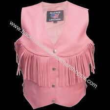 Ladies Womens Pink Leather Motorcycle Biker Vest with Fringe  SIZES XS-3X