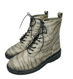 Michael Kors Boots Womens Size 9 Haskell Animal Print Logo Canvas Boot NEW - Picture 1 of 10