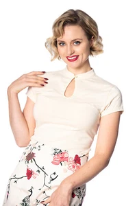 Damen cremefarben Retro Vintage 50er orientalischer Mandarinenkragen Top von BANNED Apparel - Bild 1 von 3