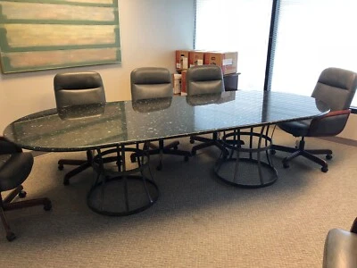 Large 1 0’x4’x2” Granite Conference Table with 9 Genuine Leather & Wood Chairs - Image 1 of 2