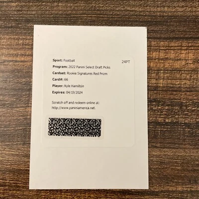 2022 Panini Select  DP KYLE HAMILTON ROOKIE SIGNATURES RED PRIZM AUTO REDEMPTION - Image 1 of 2