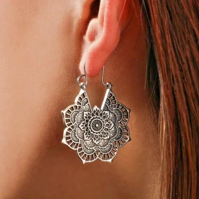 Pendientes Gancho Boho Chapados en Plata 925 Elegante Dije Estilo Vintage Tibetano Tibetano Foto 1 de 4