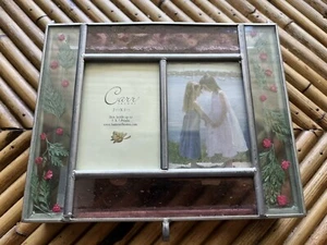 Carr Photo Box Purple Glass Burnes of Boston Print Box 5x7 Frame Ferns Flowers - Picture 1 of 8