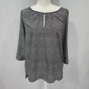 Michael Kors Blouse Black 3/4 Sleeve Diamond Front Button Small - Picture 1 of 8