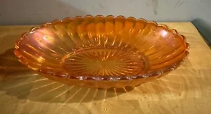 Piatto ovale scanalato vetro carnevale arancione Lustre Ware Mid-Century vintage - Foto 1 di 3