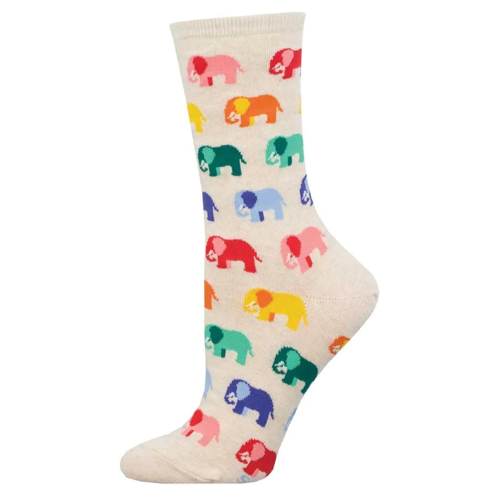  Meias femininas Socksmith marfim gráfico algodão tripulação arco-íris elefante novidade Reino Unido 3-8 - Imagem 1 de 1