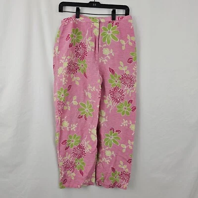 Orvis Women's Silk & Linen Floral Pants Pink Green Delicate Exquisite Medium EUC - Image 1 of 4