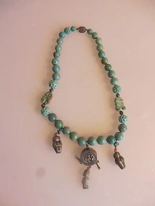 STUNNING ANTIQUE CHINESE AND SILVER TURQUOISE NECKLACE - Picture 1 of 6