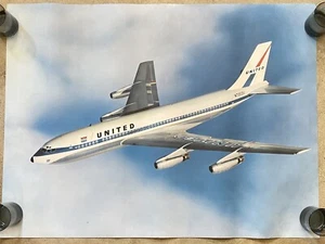 VINTAGE UNITED AIRLINES BOEING 720 Travel poster 1960s 30x40 - Picture 1 of 6